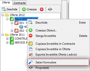 Setari formulare investitie