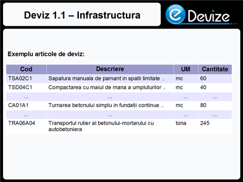 Exemplu articole de deviz